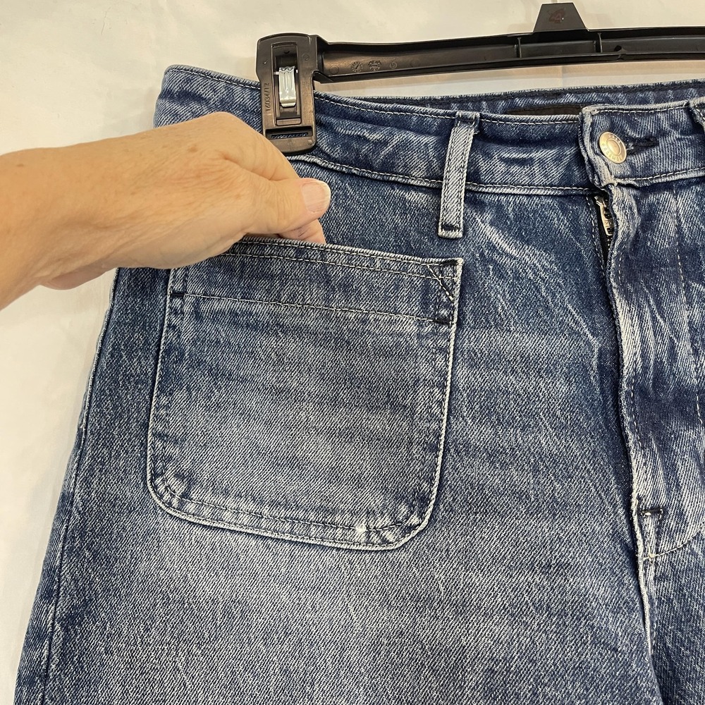 Free Assembly Jeans Womens 10 Blue Super High Rise Wide Leg Front Patch Pockets - Picture 4 of 16